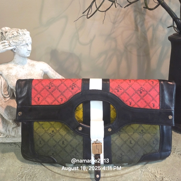 L.A.M.B. Gwen Stefani Rasta Carslile Clutch Leather Canvas Designer #159 - Picture 1 of 15